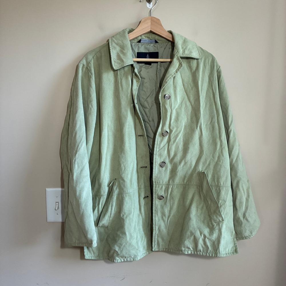 London Fog All Weather Suede Jacket Small Regular Green Unisex Faux Suede
